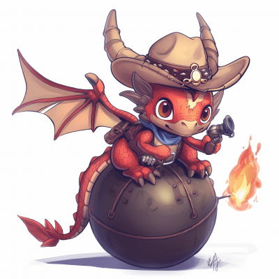 Dragon Cowboy Riding a Bomb Illustration