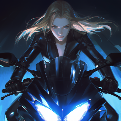 Blonde Girl Riding Supersport Motorcycle