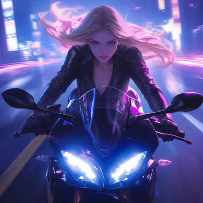 Blonde Girl Riding Motorcycle at Night