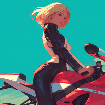 Blonde Girl on Red Motorcycle