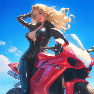 Blonde Girl in Leather Motorcycle Suit