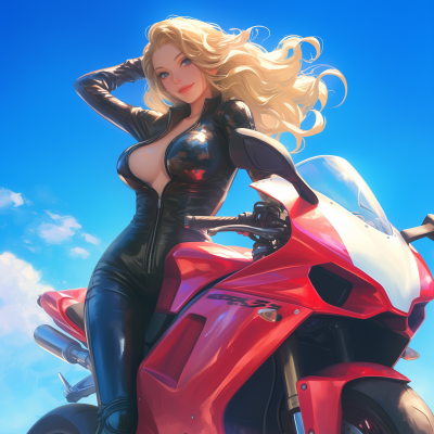 Blonde Girl on Red and White Supersport Motorcycle