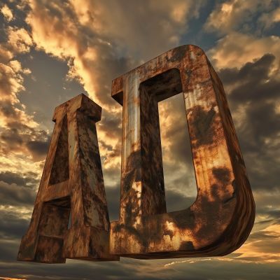 Bold 3D Letters ‘A f D’ in Metallic Material Against Dramatic Sky