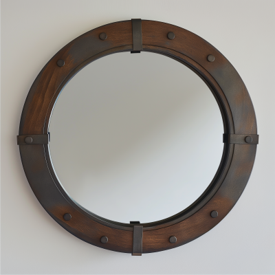 Circle Mirror with Brown Iron Frame