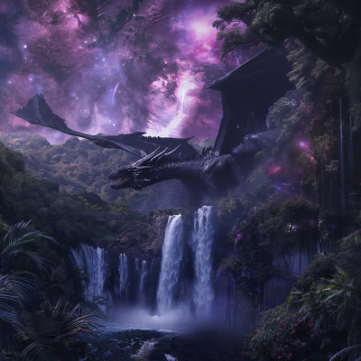 Black Dragon in Fantasy Landscape
