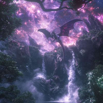 Majestic Dragon in Rainforest with Galaxy Background