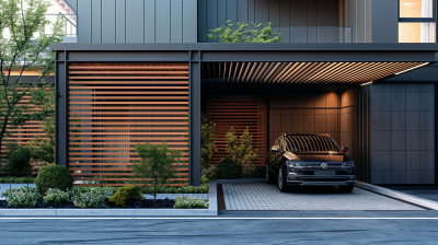 Modern Entrance door and Carport in the City