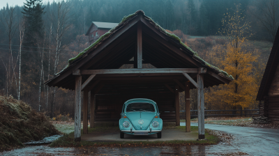 Rural Farmhouse Wooden Carport with VW Käfer
