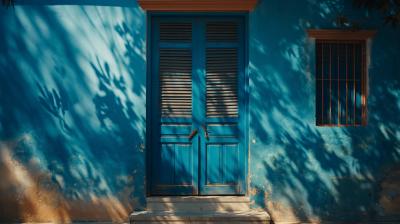 Blue House Entrance Door on Old Building