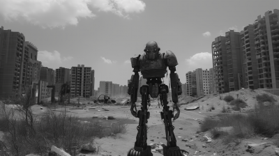 Old School Sci-Fi Robot in Barren City Landscape
