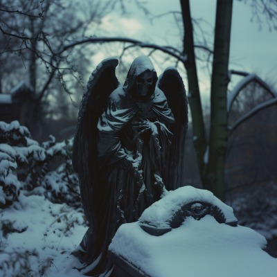 Weathered Statue of the Grim Reaper as an Angel