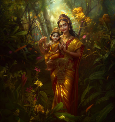 Goddess Devi and Baby Lord Murugan