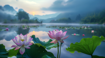 Lotus Flowers by the Lake