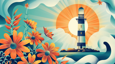 Sea Lighthouse and Flowers