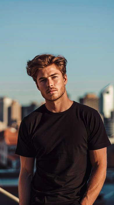 Photorealistic Australian Male Model in Plain Black T-shirt