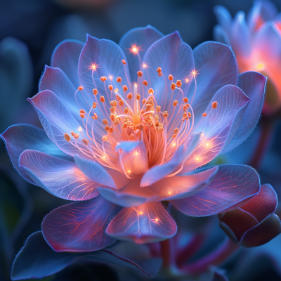 Luminescent Flower in Night Landscape