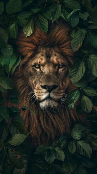 Realistic Lion Portrait in Forest