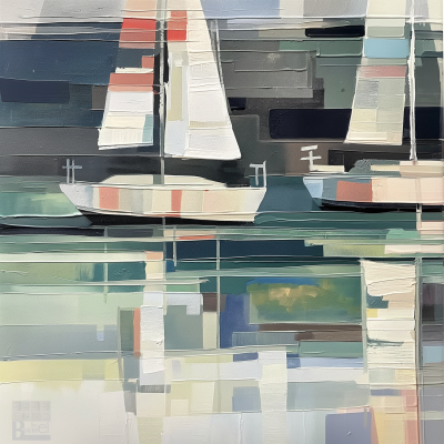Abstract Boats on Open Water Painting
