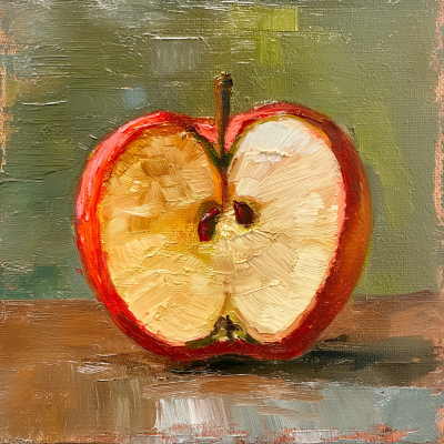 Half Red Apple in Impressionist Style