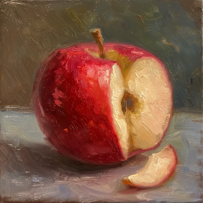 Half Red Apple Oil Painting