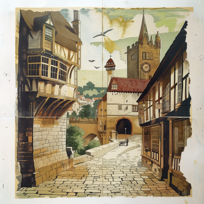 Vintage Woodblock Print of Chester