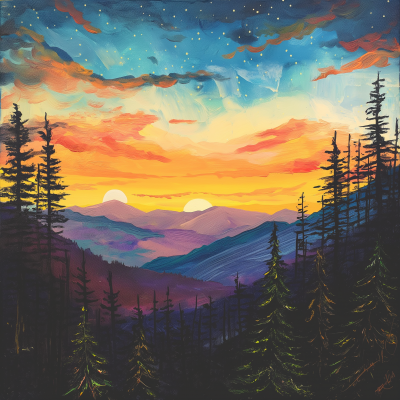 Mountain sunset painting