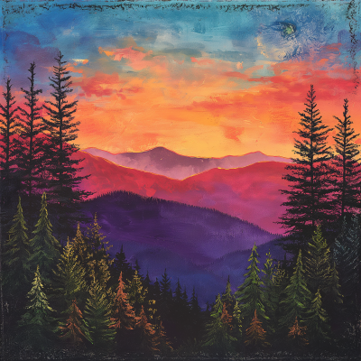 Sunset Mountain View Painting
