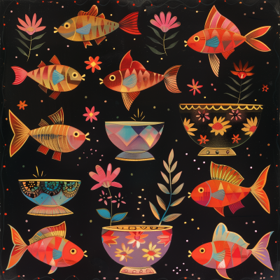 Magical Ethereal Fish in Decorated Fish Bowls