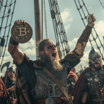 Viking Victory Pose with Bitcoin