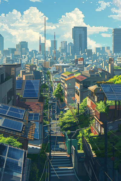 Tokyo Cityscape with Solar Panels