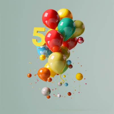 Colorful Balloon Pop with Number 5