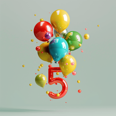 Colorful Balloon Pops with Floating Number 5