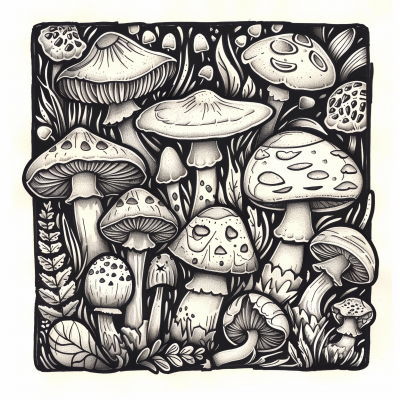 Mushroom Themed Square Doodles