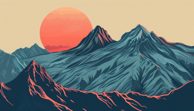 Mountain Sunset Line Drawing