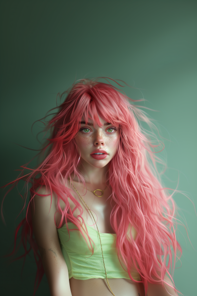 Photorealistic Illustration of a Girl with Hot Pink Hair