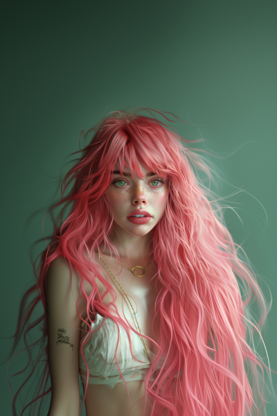 Stylish Illustration of a Girl with Hot Pink Hair