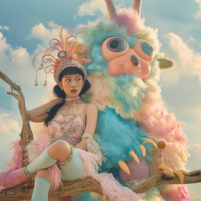Surreal Lifestyle Photography of a Chinese Woman and a Fluffy Monster