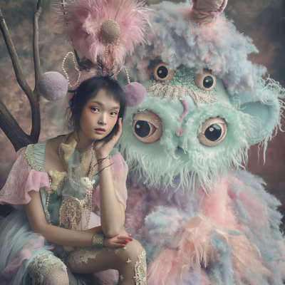 Surreal Fantasy Portrait with Pastel Monster
