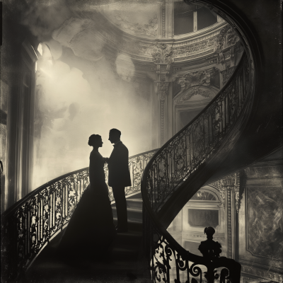 Elegant Couple on Spiral Staircase