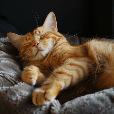 Sleeping Ginger Cat on Cozy Bed