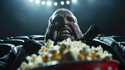 Angry Crazed Psycho Guy in Dark Movie Theater
