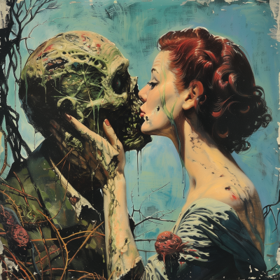 Zombie and Woman Vintage Illustration