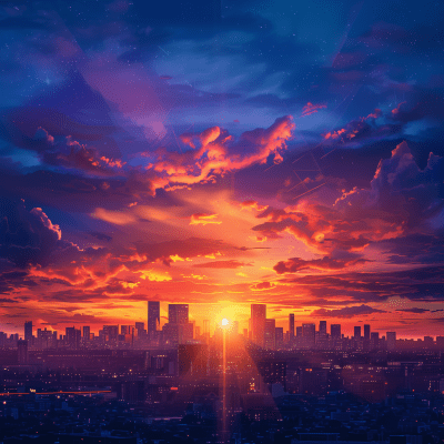 Colourful Sunset City Skyline