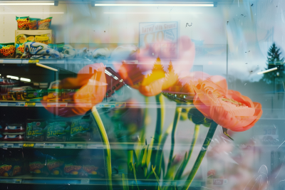 Double Exposure Flowers in Grocery Store