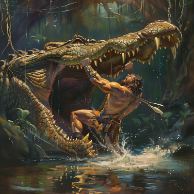 Hercules vs. Giant Crocodile