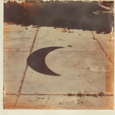 Vintage Polaroid Photograph of Solar Eclipse Shadow on Concrete