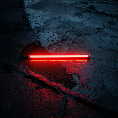 Red Fluorescent Lamp on Wet Asphalt