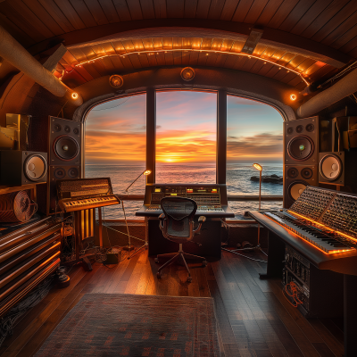 Steampunk Music Production Studio with Ocean View