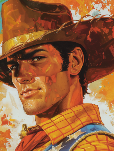 Comic Book Art of Woody the Cowboy and Old Style Manga Cover