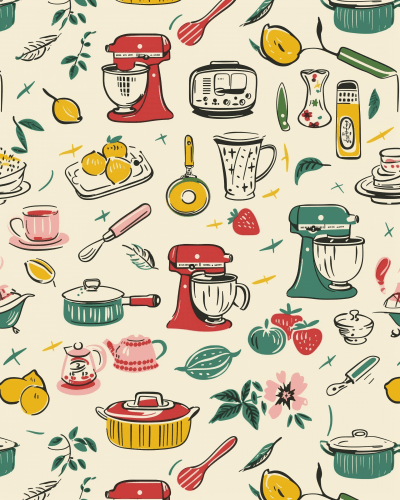 Vintage Kitchen Items Wallpaper Pattern